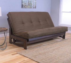 Picture of Low Arm Mocha Full Futon Frame with mattress in Suede Chocolate