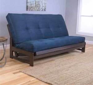 Picture of Low Arm Mocha Full Futon Frame with mattress in Suede Navy