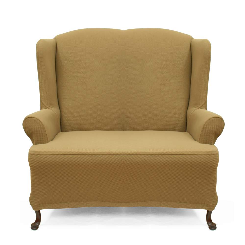 Stretch Pique Gold Nugget Wingback Slipcover Sofa