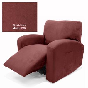 Stretch Suede Chair Recliner Cover Suede Merlot 73