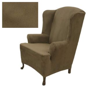 Stretch Suede Chestnut Wing Chair Cover