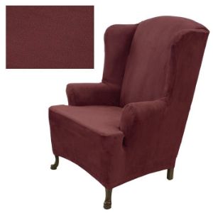 Stretch Suede Merlot Wing Chair Cover