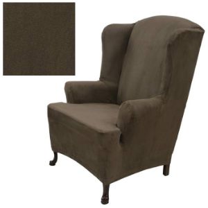 Stretch Suede Mocha Wing Chair Cover