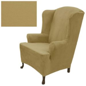 Stretch Suede Sand Wing Chair Cover