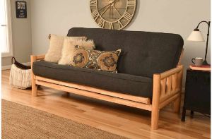 Picture of Log Natural Full Futon with Linen Charcoal Mattress