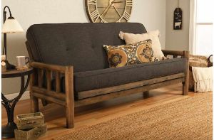 Picture of Log Rustic Walnut Full Futon with Linen Charcoal Mattress