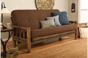 Picture of Log Rustic Walnut Full Futon with Linen Cocoa Mattress