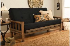 Picture of Log Rustic Walnut Full Futon with Suede Black Mattress