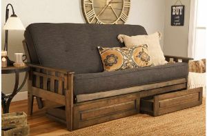 Picture of Tucson Rustic Walnut Full Futon with Linen Charcoal Mattress