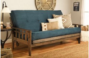 Picture of Tucson Rustic Walnut Queen Futon with Suede Navy Mattress