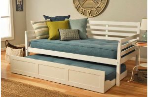 Picture of Boho White Daybed with Linen Aqua Mattress With Trundle