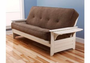 Picture of Tray Arm White Full Futon Frame with mattress in Marmont Mocha