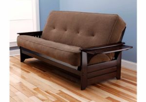 Picture of Tray Arm Espresso Full Futon Frame with mattress in Marmont Mocha