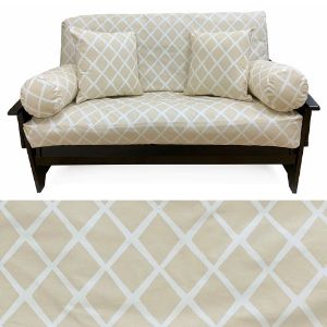 Lattice Beige Futon Cover 370 Queen 5pc Pillow set