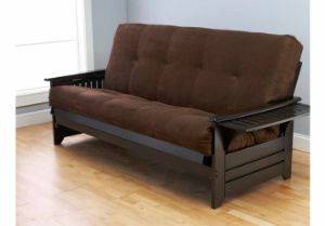Picture of Tray Arm Espresso Full Futon Frame with mattress in Suede Chocolate