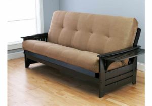 Picture of Tray Arm Espresso Full Futon Frame with mattress in Suede Peat