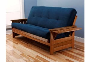 Picture of Tray Arm Butternut Full Futon Frame with mattress in Suede Navy