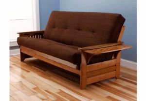 Picture of Tray Arm Butternut Full Futon Frame with mattress in Suede Chocolate