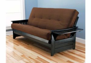 Picture of Tray Arm Black Full Futon Frame with mattress in Suede Chocolate