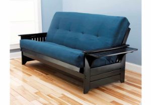 Picture of Tray Arm Black Full Futon Frame with mattress in Suede Navy