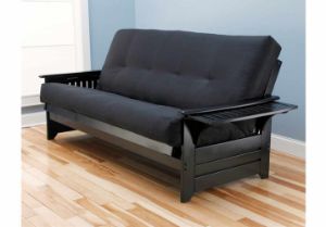 Picture of Tray Arm Black Full Futon Frame with mattress in Suede Black
