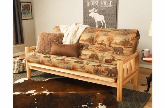 Picture of Log Arm Natural Full Futon Frame with mattress in Canadian