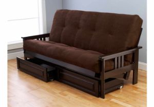 Picture of Mission Arm Espresso Full Futon Frame with mattress in Suede Chocolate