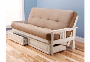 Picture of Mission Arm White Full Futon Frame with mattress in Suede Peat