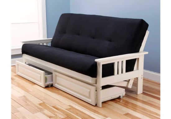 Picture of Mission Arm White Full Futon Frame with mattress in Suede Black