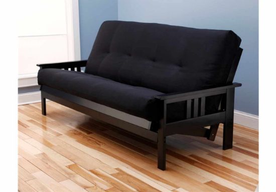 Picture of Mission Arm Black Full Futon Frame with mattress in Suede Black