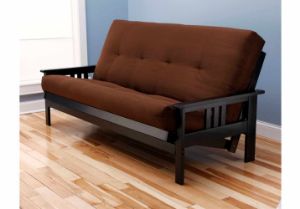 Picture of Mission Arm Black Full Futon Frame with mattress in Suede Chocolate