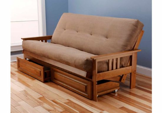 Picture of Mission Arm Butternut Full Futon Frame with mattress in Suede Peat