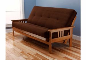 Picture of Mission Arm Butternut Full Futon Frame with mattress in Suede Chocolate