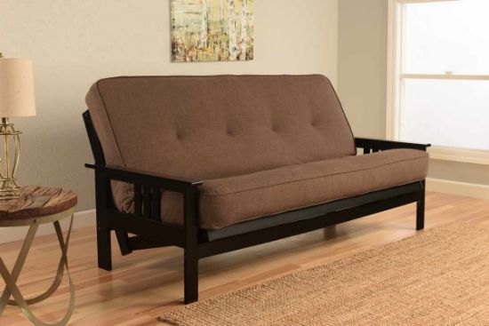 Picture of Mission Arm Black Full Futon Frame with Linen Cocoa Mattress