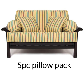 Futon cover with pillows and bolsters